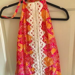 Lilly Pulitzer Halter Top | Pink & Orange | Tie Top